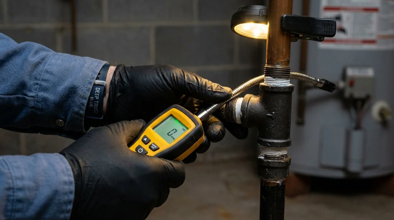 Gas leak detection with electronic sniffer by Johns Plumbing LLC in Granville